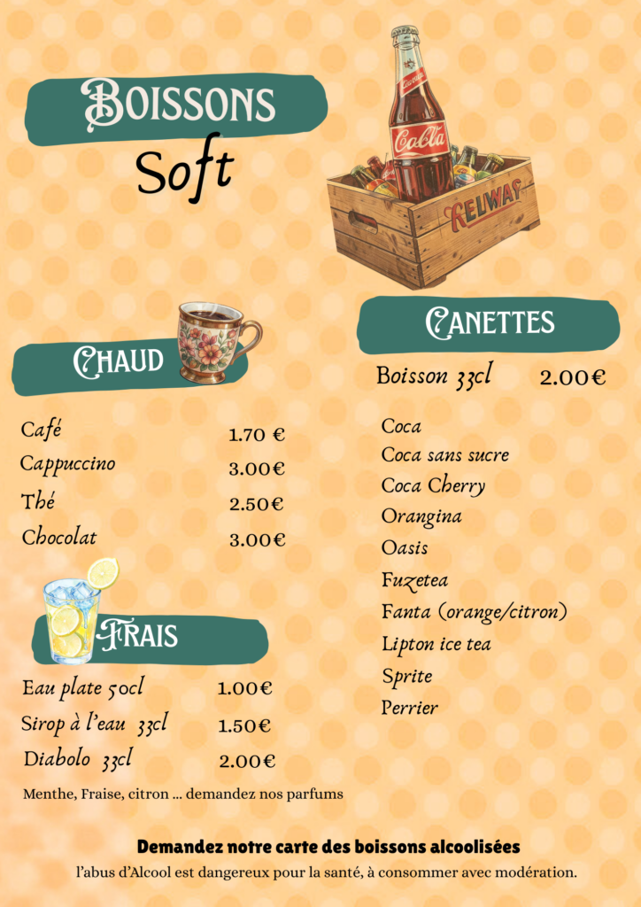 Découvrez notre carte des boissons sans alcool.