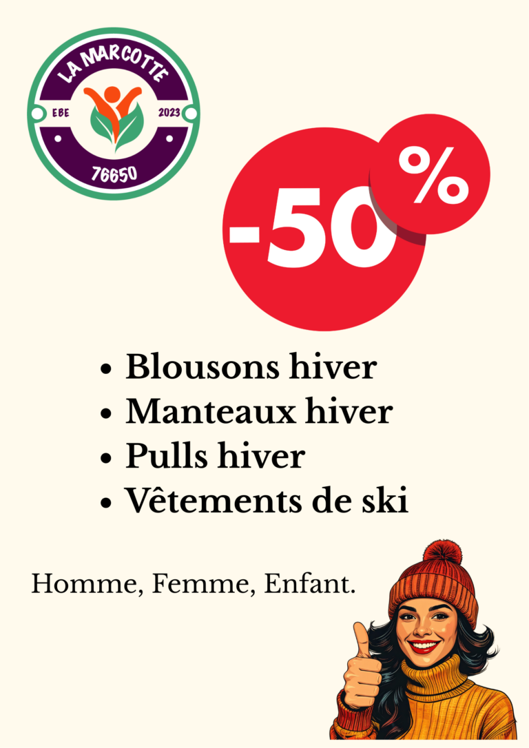 promo -50% vêtements d'hiver à la Marcotte