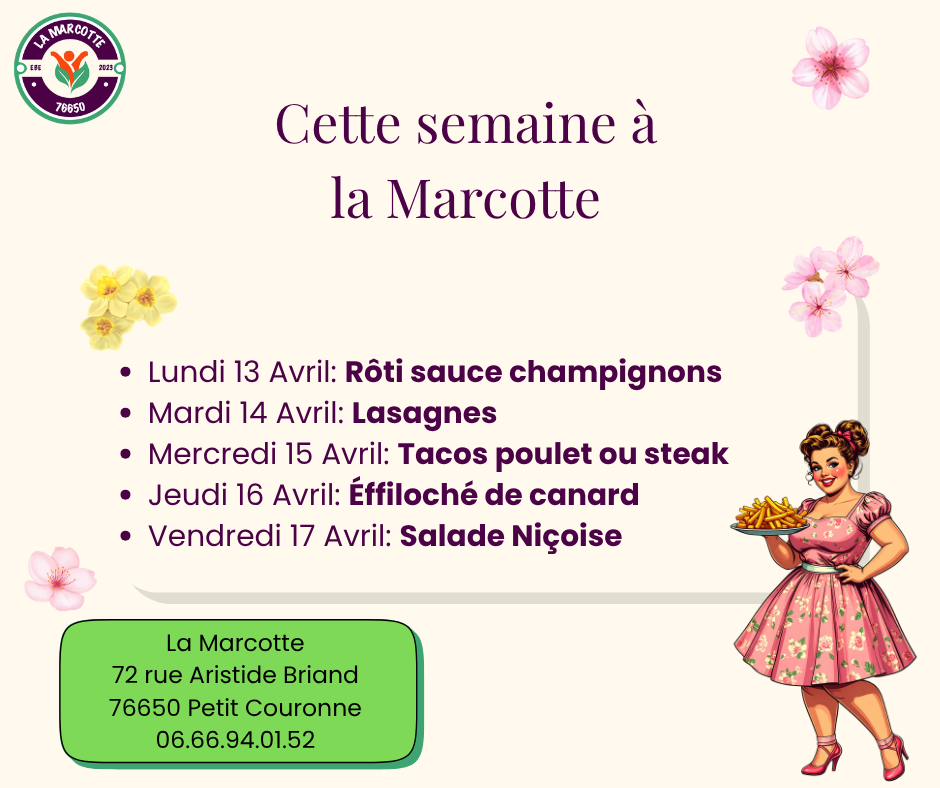 Plats du jour desserts snack à petit prix du lundi au vendredi Menu de la semaine