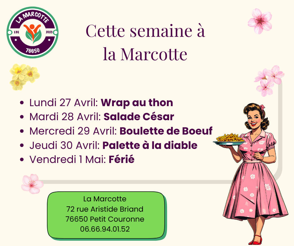 Plats du jour desserts snack à petit prix du lundi au vendredi Menu de la semaine